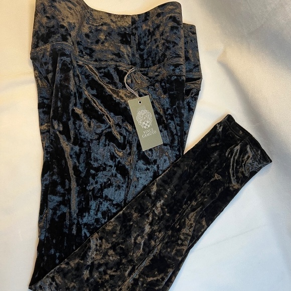 Women’s Vince Camuto Crushed Velvet Leggings Wide Waist Band Black SMALL NEW - Picture 4 of 6